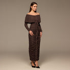 Dark Brown Cascade Ruffle Ruched Jersey Maxi Dress - shopaleena