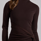 Dark Brown Crepe Draped Asymmetric Neck Maxi Dress - shopaleena
