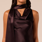Dark Brown Draped Satin Top - shopaleena