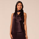 Dark Brown Draped Satin Top - shopaleena