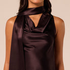 Dark Brown Draped Satin Top - shopaleena