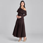 Dark Brown Dropped Shoulder Long Sleeve Top - shopaleena