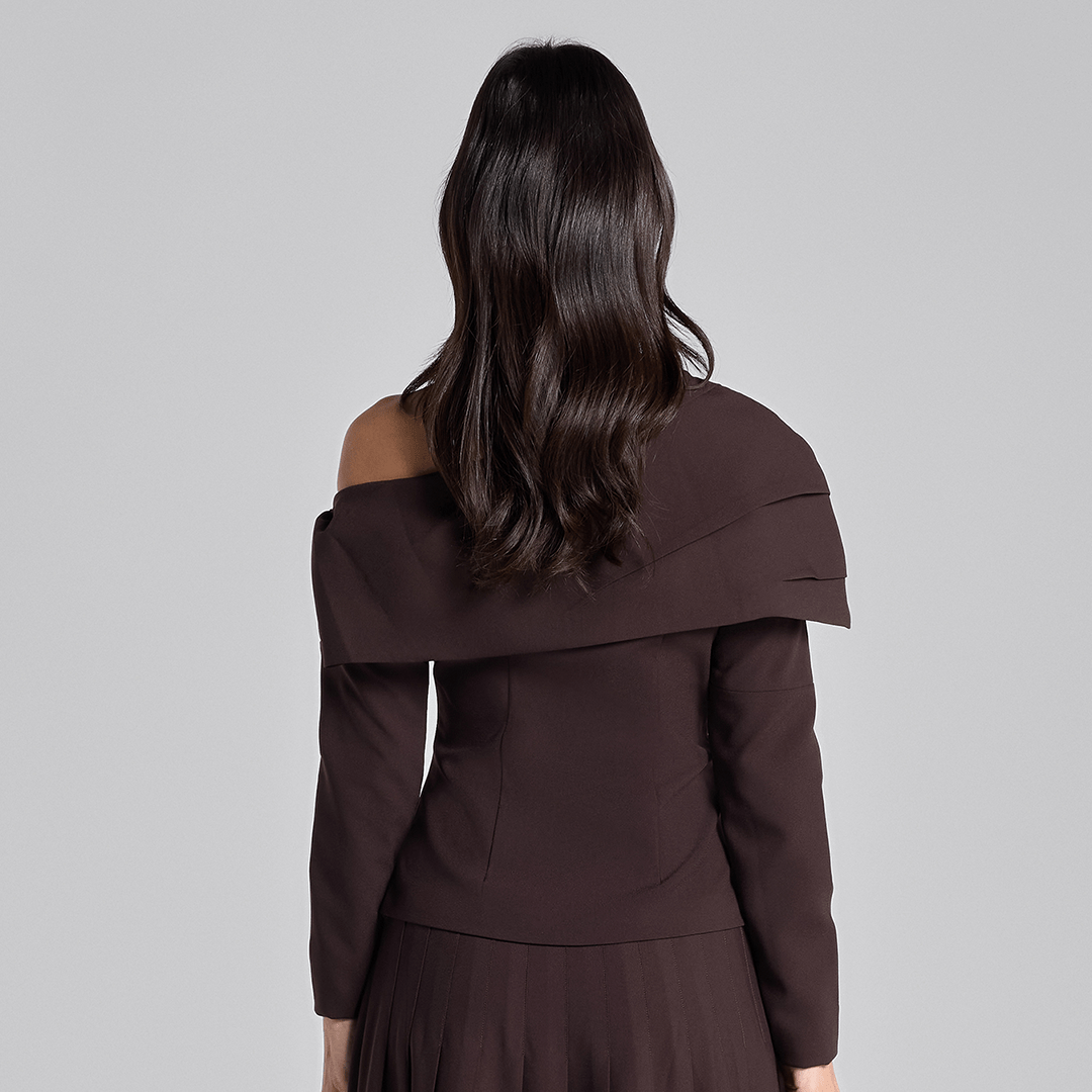 Dark Brown Dropped Shoulder Long Sleeve Top - shopaleena