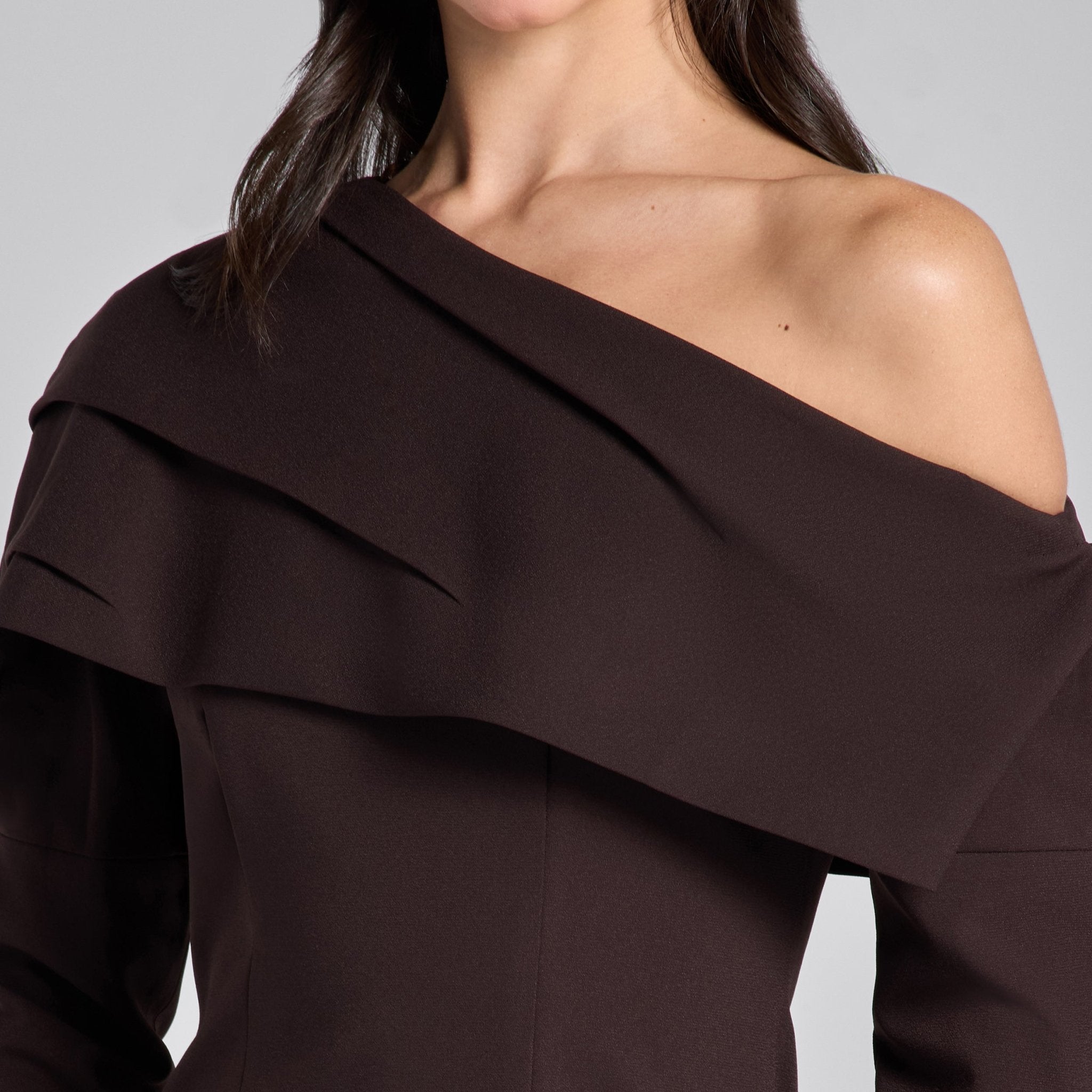 Dark Brown Dropped Shoulder Long Sleeve Top - shopaleena