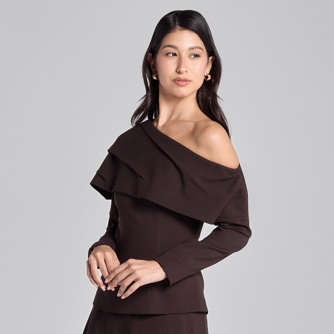 Dark Brown Dropped Shoulder Long Sleeve Top - shopaleena