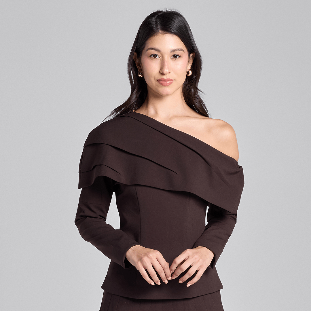 Dark Brown Dropped Shoulder Long Sleeve Top - shopaleena