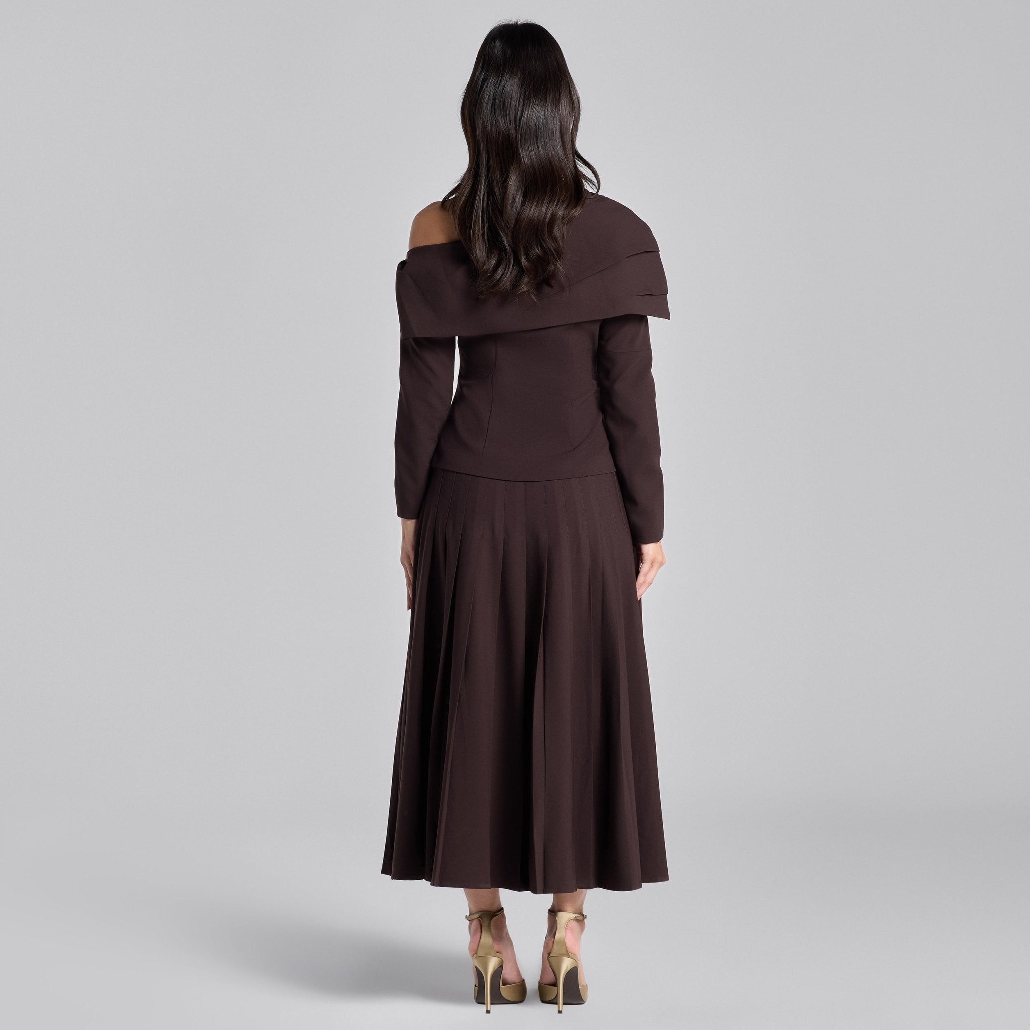 Dark Brown Dropped Shoulder Long Sleeve Top - shopaleena