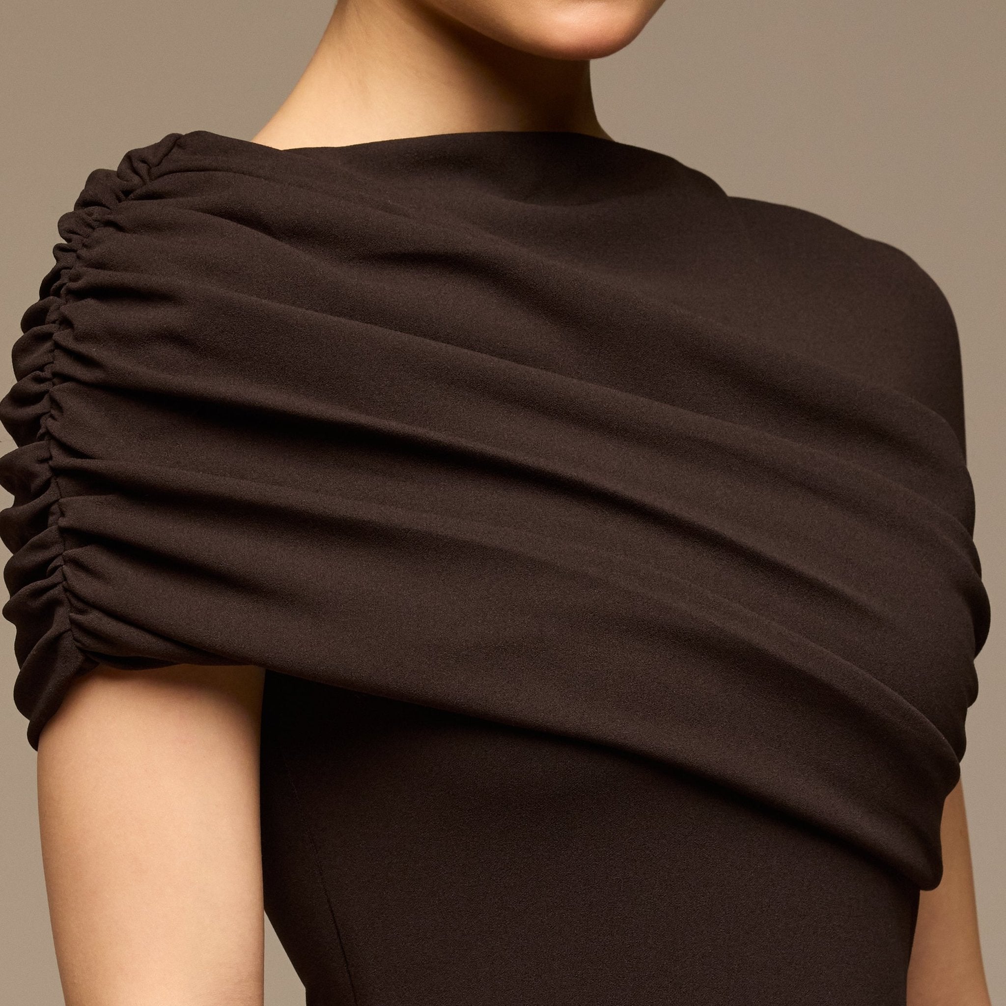 Dark Brown Dropped Waist Crepe Dress - shopaleena