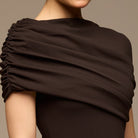 Dark Brown Dropped Waist Crepe Dress - shopaleena