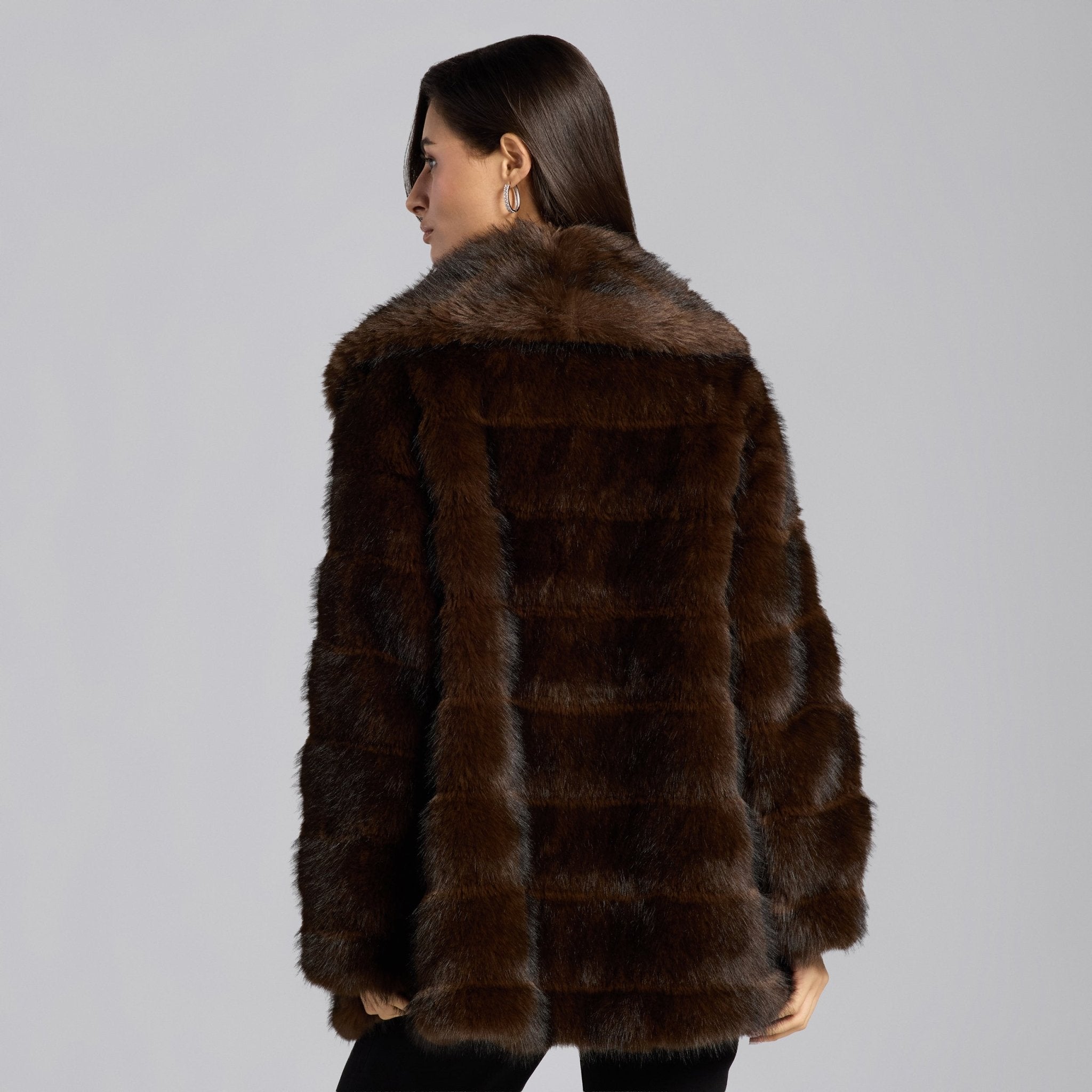 Dark Brown Faux Sable Fur Coat - shopaleena