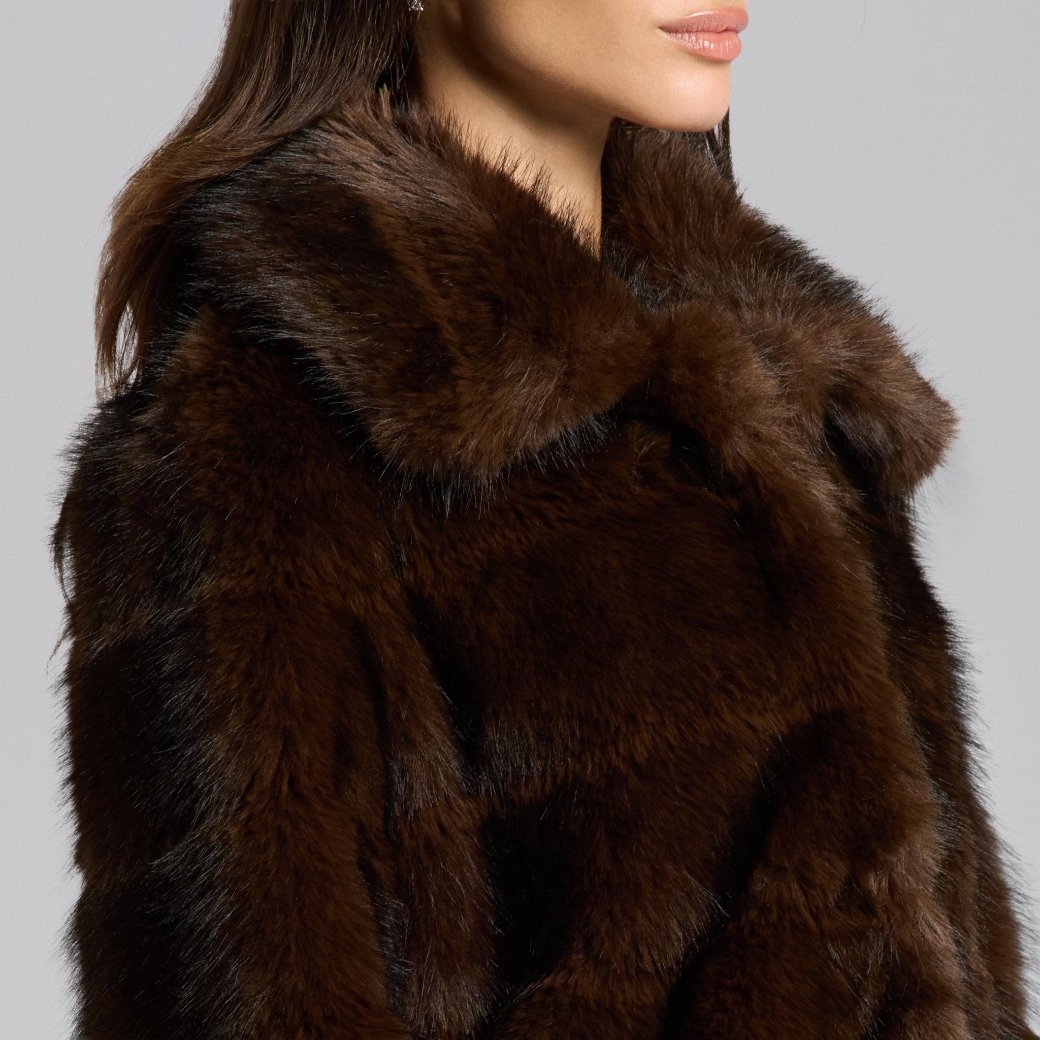 Dark Brown Faux Sable Fur Jacket - shopaleena