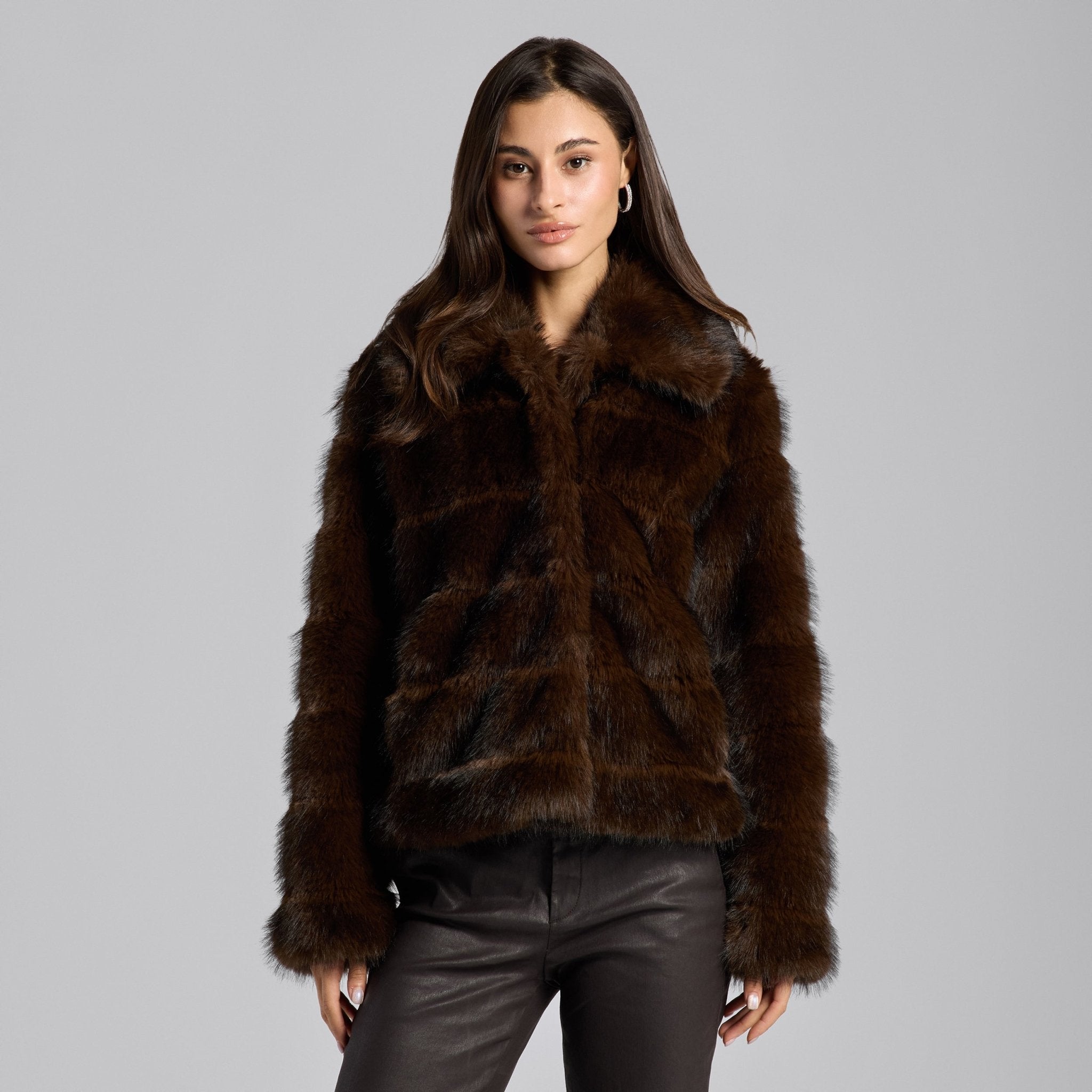 Dark Brown Faux Sable Fur Jacket - shopaleena
