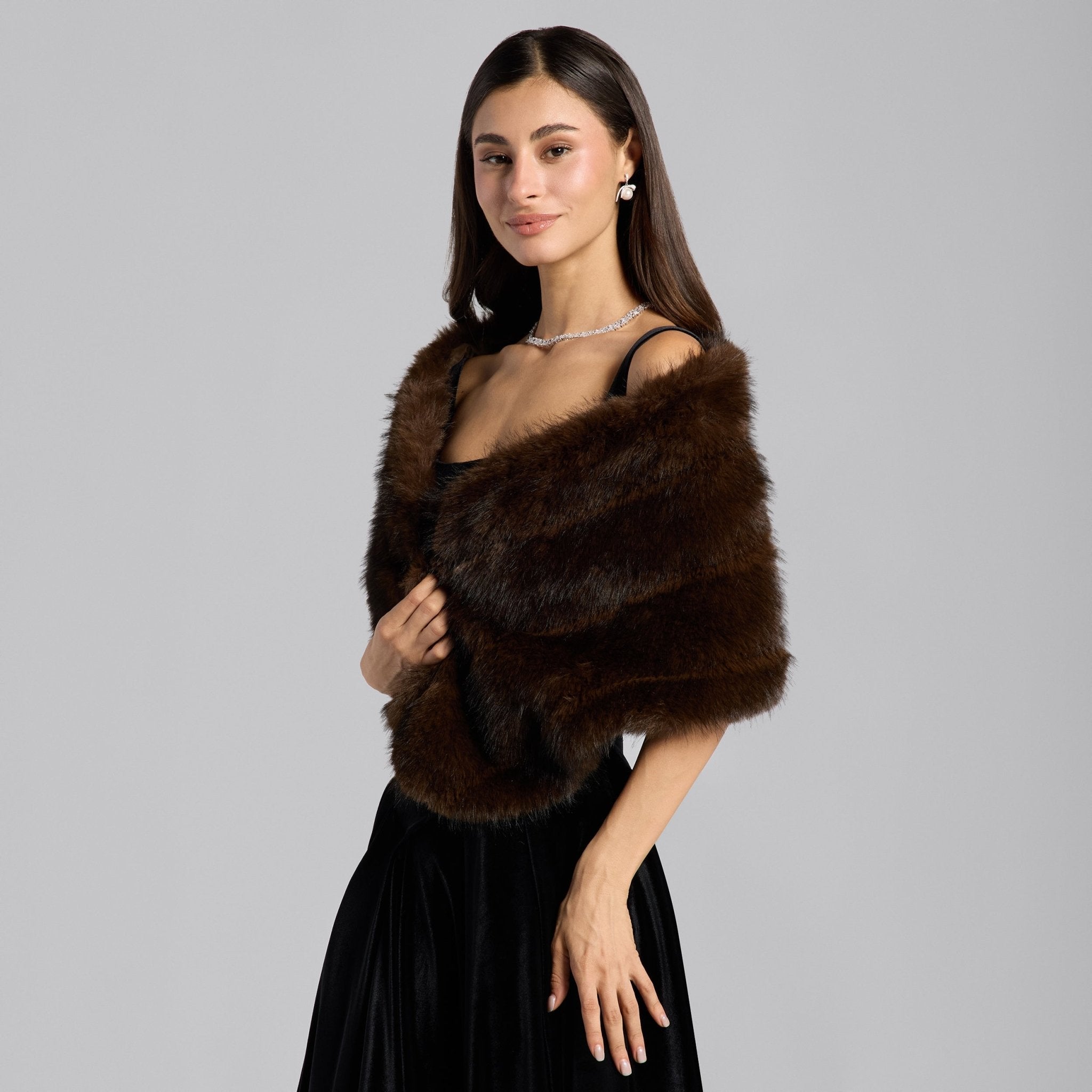 Dark Brown Faux Sable Fur Shawl - shopaleena