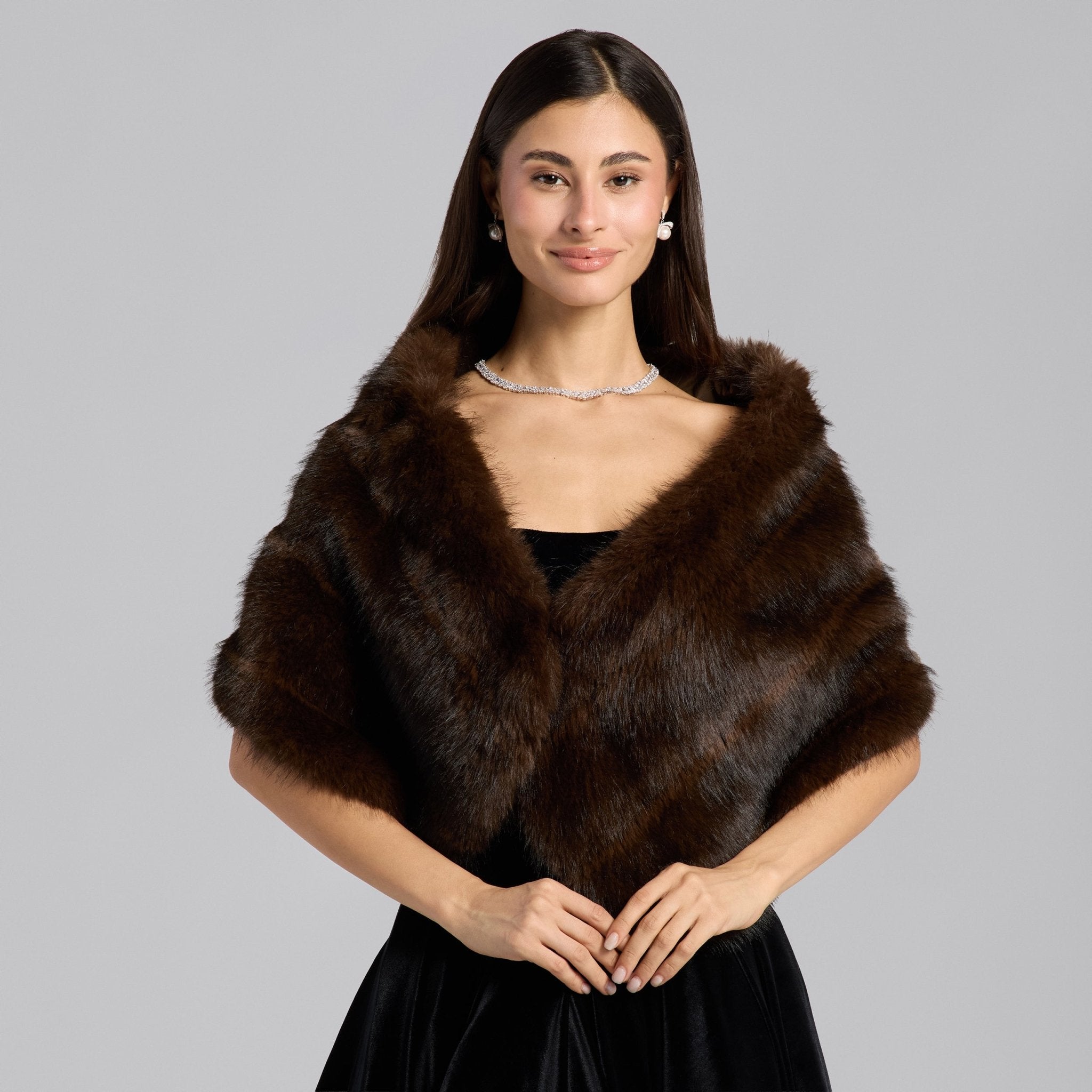 Dark Brown Faux Sable Fur Shawl - shopaleena