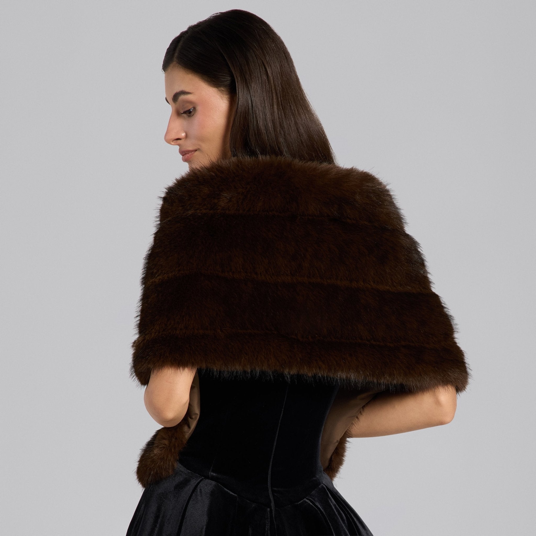 Dark Brown Faux Sable Fur Shawl - shopaleena
