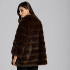 Dark Brown Faux Sable Fur Wide Collar Coat - shopaleena