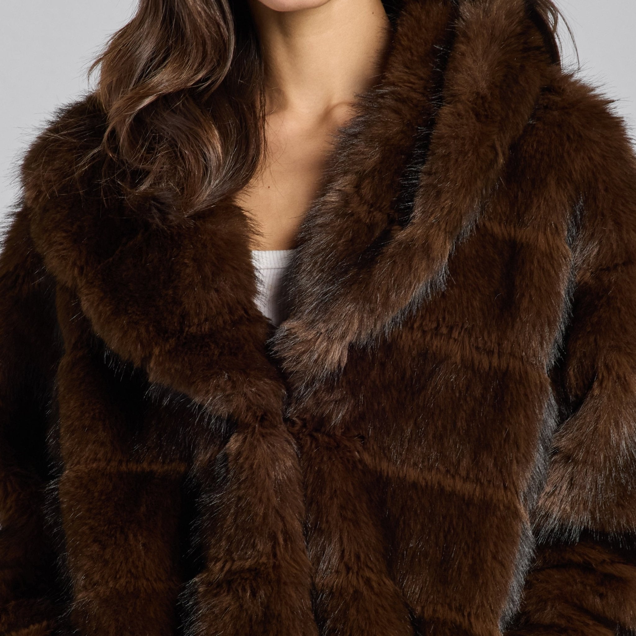 Dark Brown Faux Sable Fur Wide Collar Coat - shopaleena