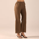 Dark Brown Linen Flare Pants - shopaleena