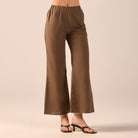 Dark Brown Linen Flare Pants - shopaleena