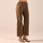 Dark Brown Linen Flare Pants - shopaleena