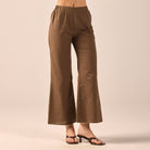 Dark Brown Linen Flare Pants - shopaleena