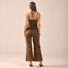 Dark Brown Linen Flare Pants - shopaleena
