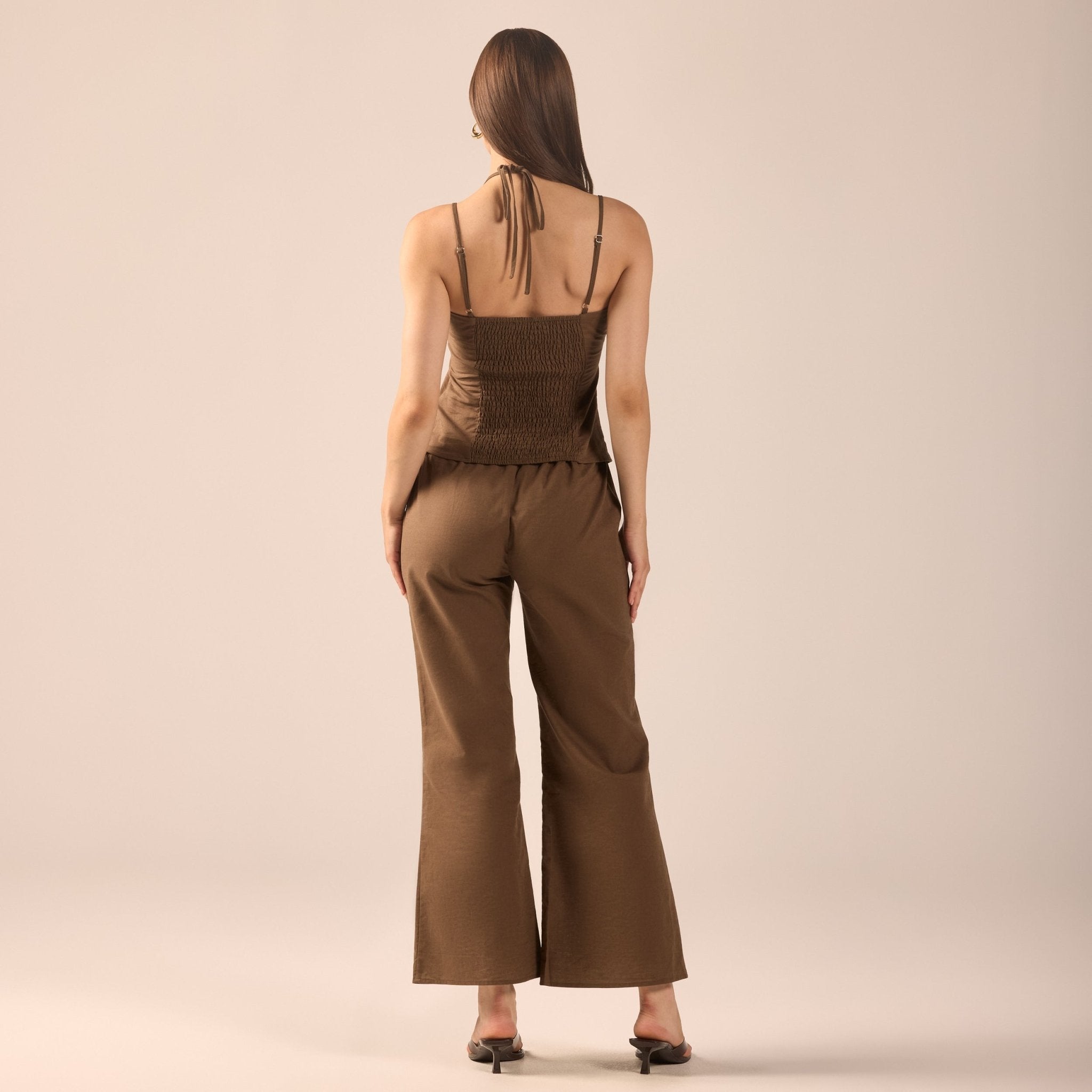 Dark Brown Linen Flare Pants - shopaleena