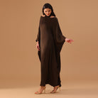 Dark Brown Off - Shoulder Kaftan with Neck Strap and Inner Belt - shopaleena