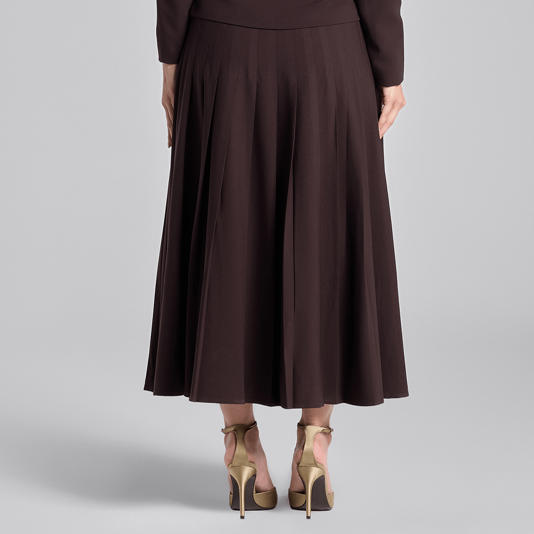Dark Brown Pleated Crepe Maxi Skirt - shopaleena