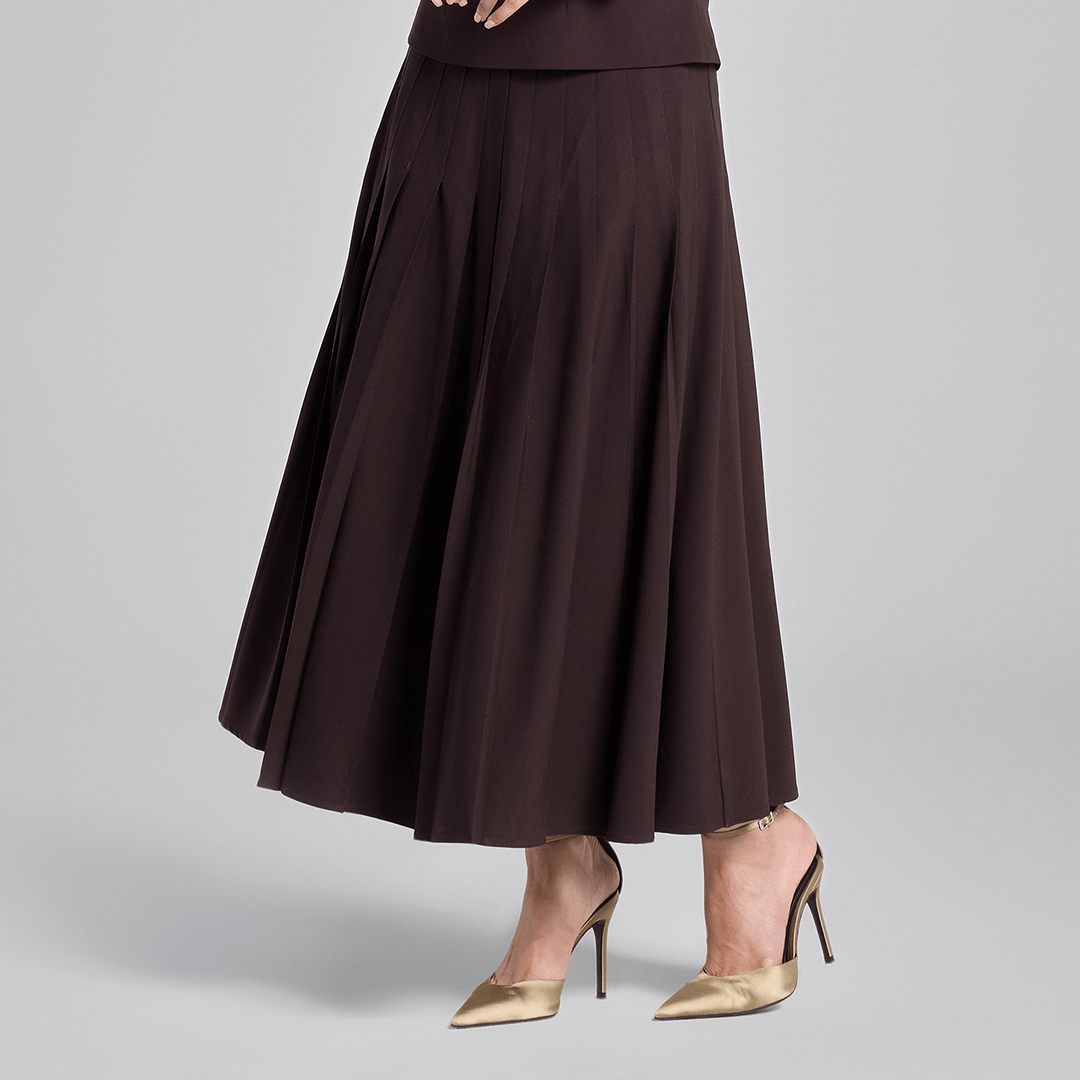 Dark Brown Pleated Crepe Maxi Skirt - shopaleena