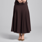 Dark Brown Pleated Crepe Maxi Skirt - shopaleena