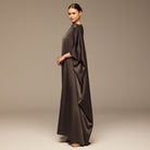 Dark Brown Satin Cape Drape Kaftan - shopaleena