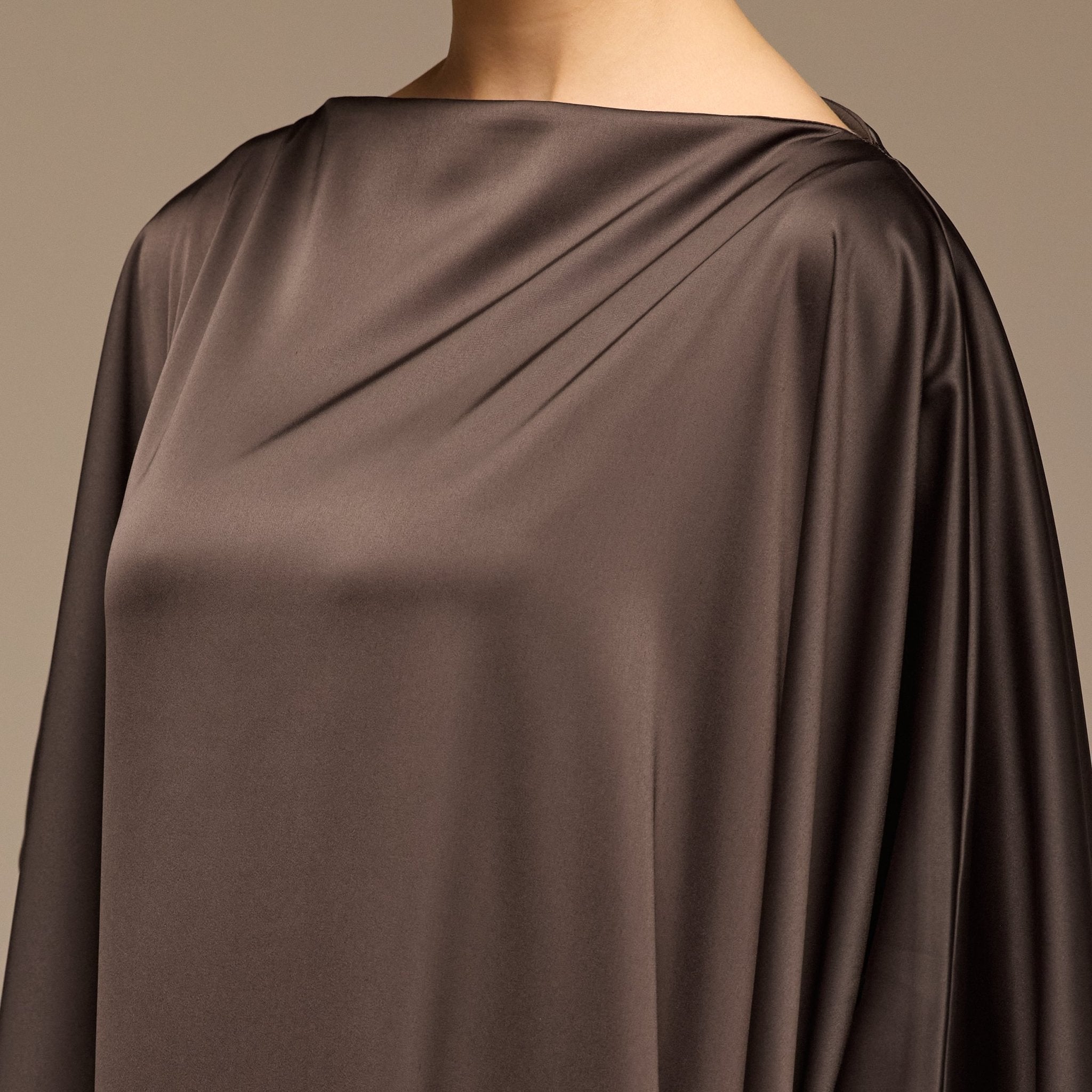 Dark Brown Satin Cape Drape Kaftan - shopaleena