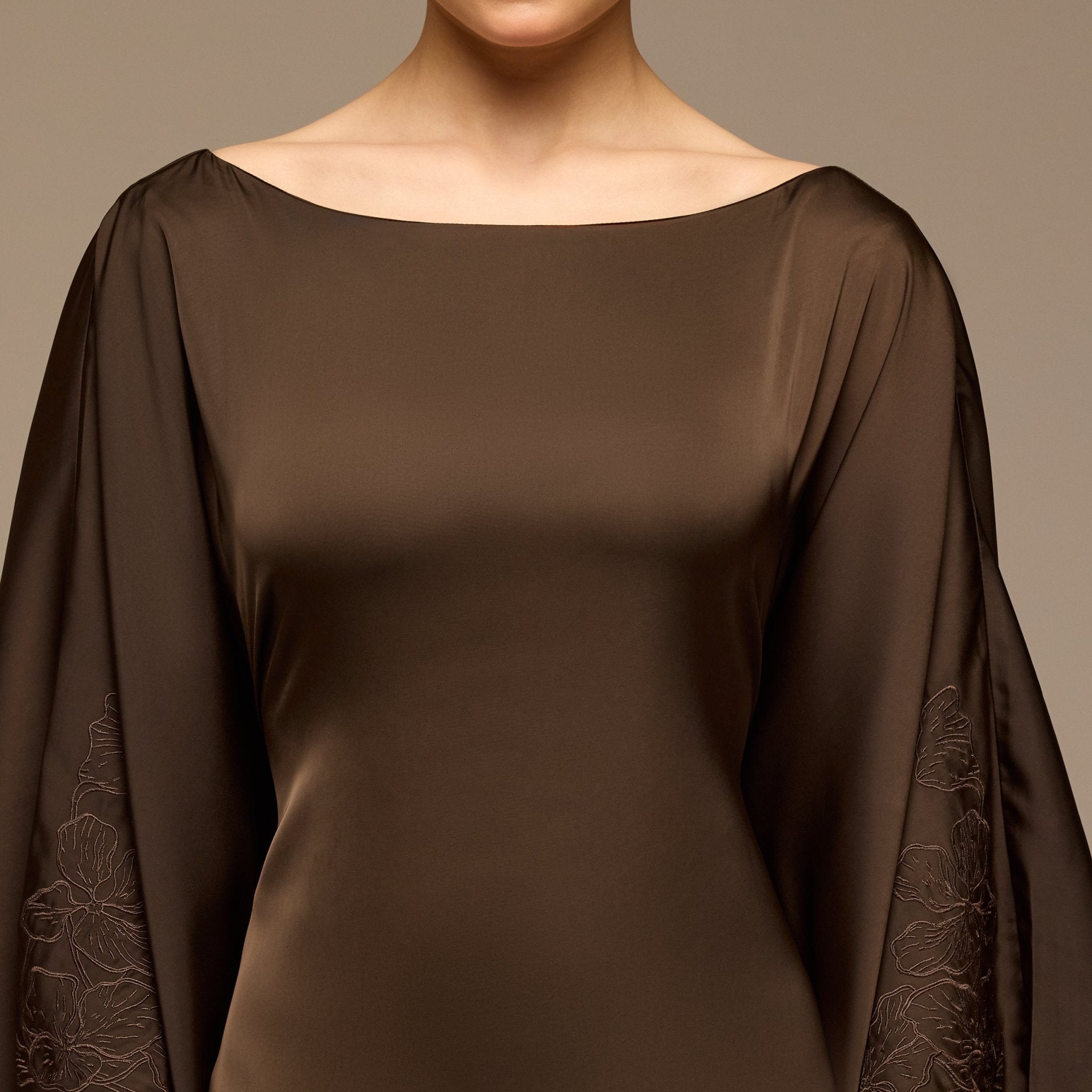 Dark Brown Satin Flowy Maxi Dress - shopaleena