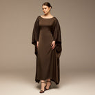 Dark Brown Satin Flowy Maxi Dress - shopaleena