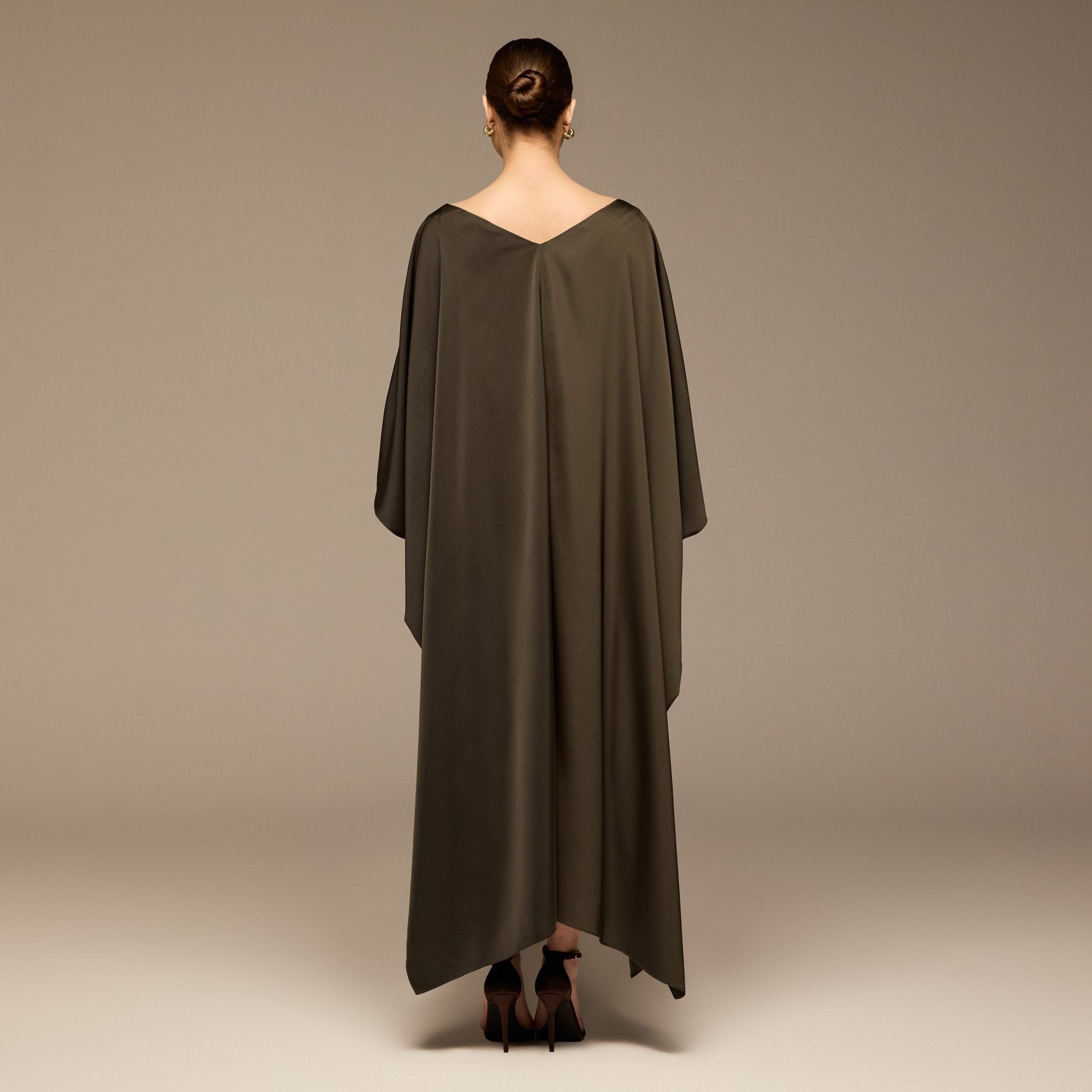 Dark Brown Satin Flowy Maxi Dress - shopaleena
