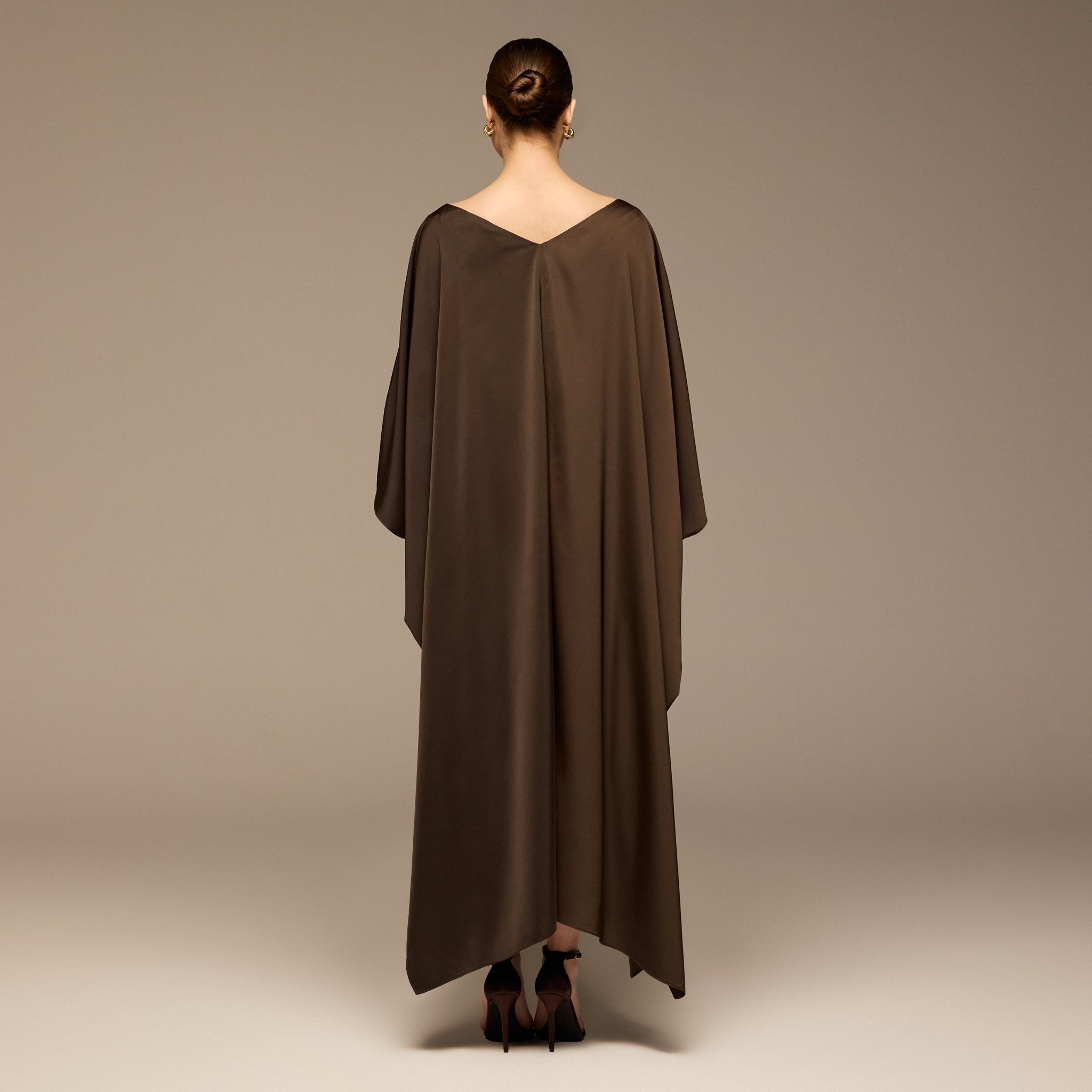 Dark Brown Satin Flowy Maxi Dress - shopaleena