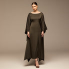 Dark Brown Satin Flowy Maxi Dress - shopaleena