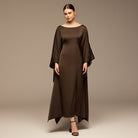 Dark Brown Satin Flowy Maxi Dress - shopaleena