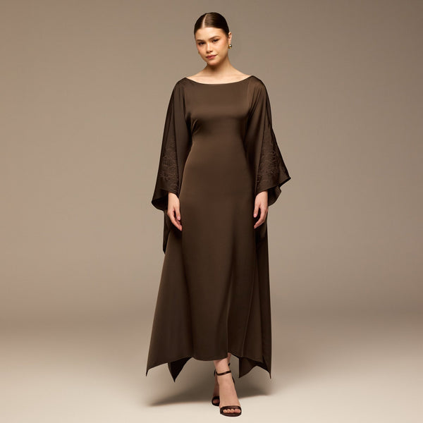 Dark Brown Satin Flowy Maxi Dress – shopaleena