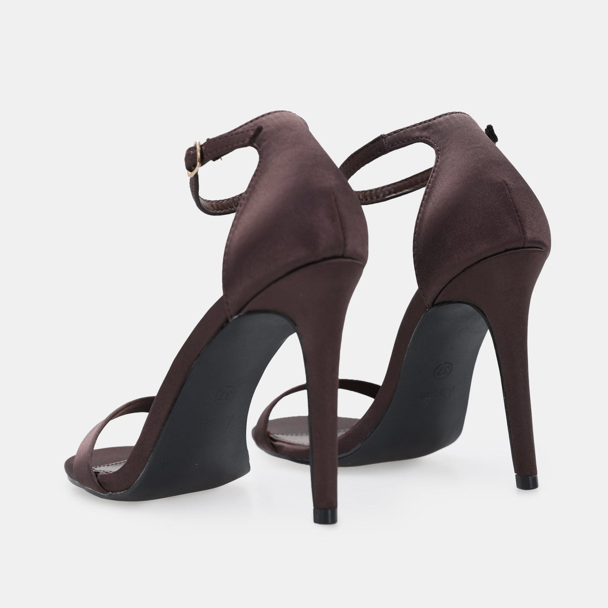 Dark Brown Satin High Heel Sandals - shopaleena