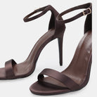 Dark Brown Satin High Heel Sandals - shopaleena