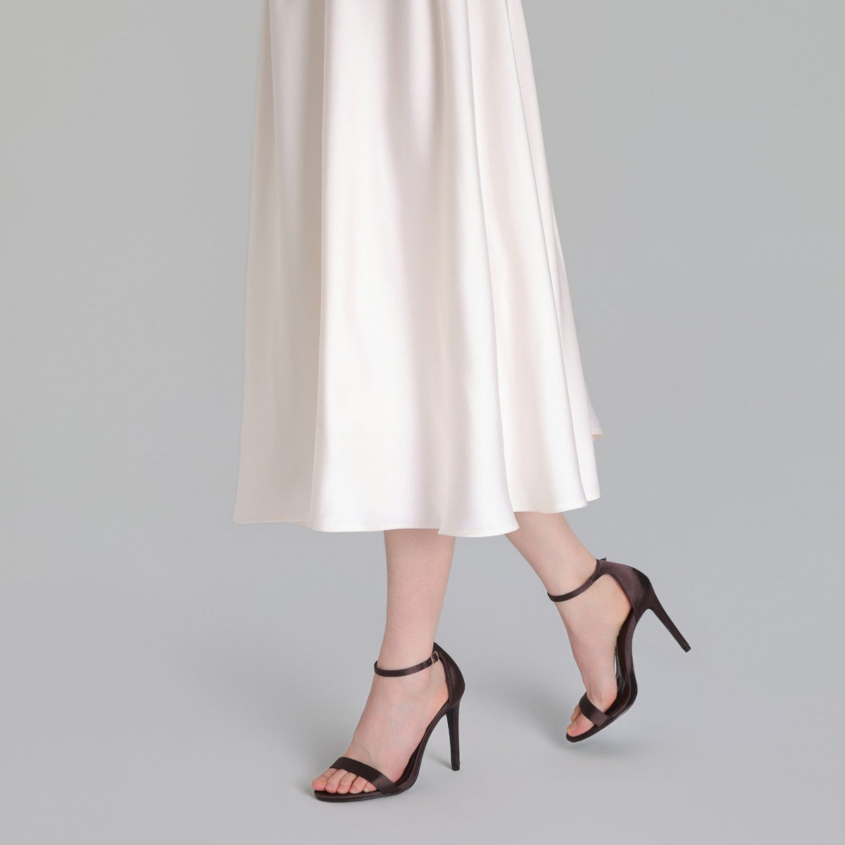 Dark Brown Satin High Heel Sandals - shopaleena