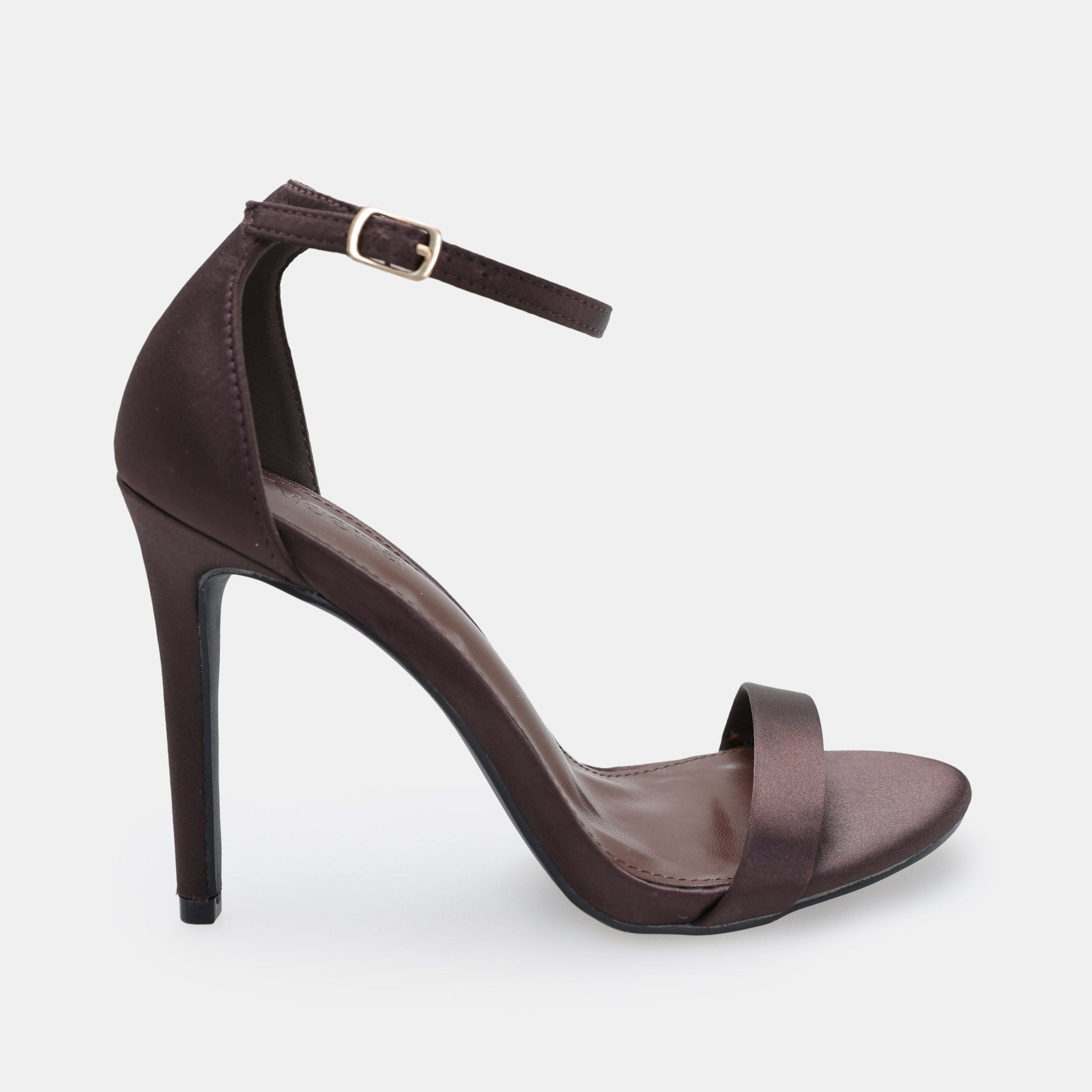 Dark Brown Satin High Heel Sandals – shopaleena