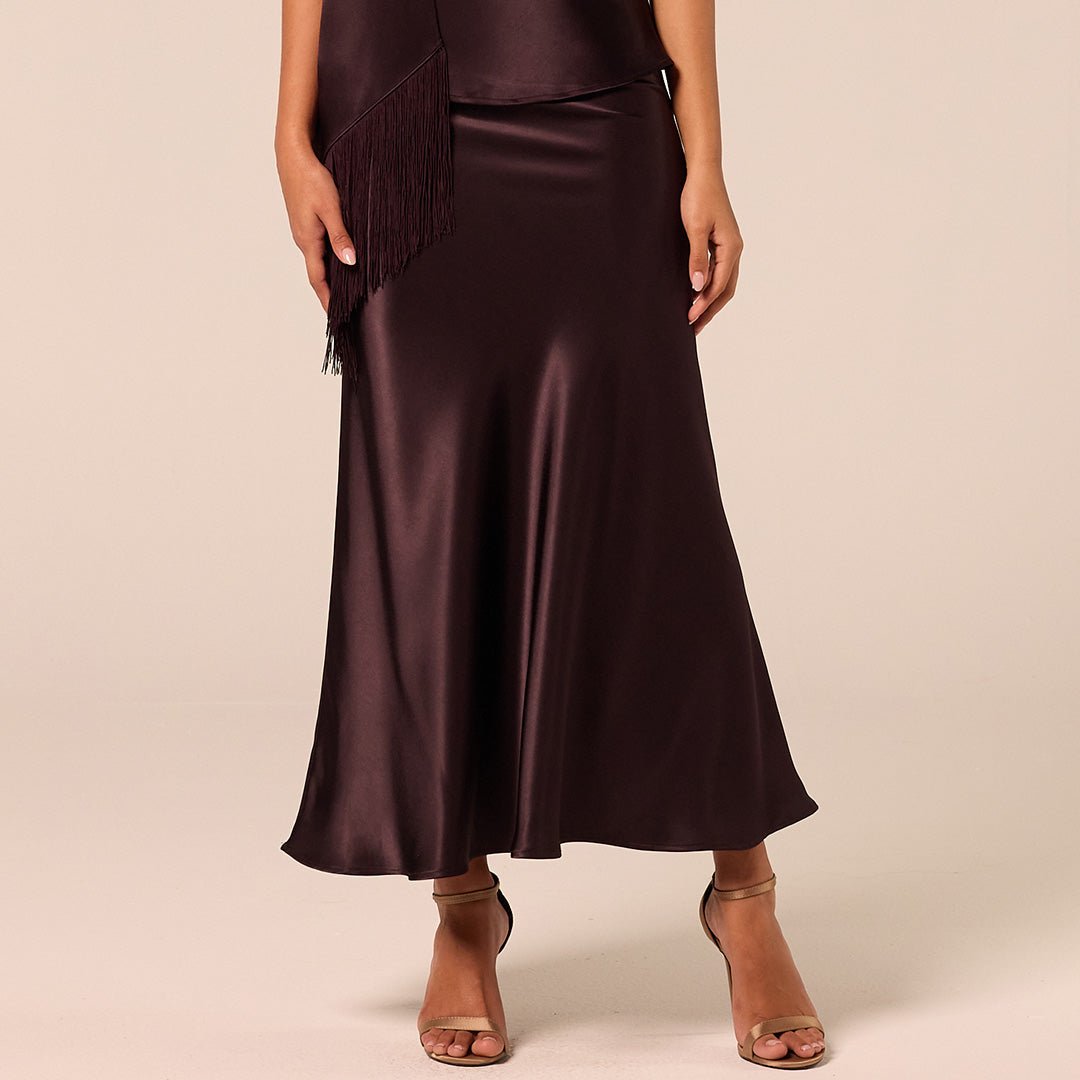 Dark Brown Satin Maxi Skirt - shopaleena