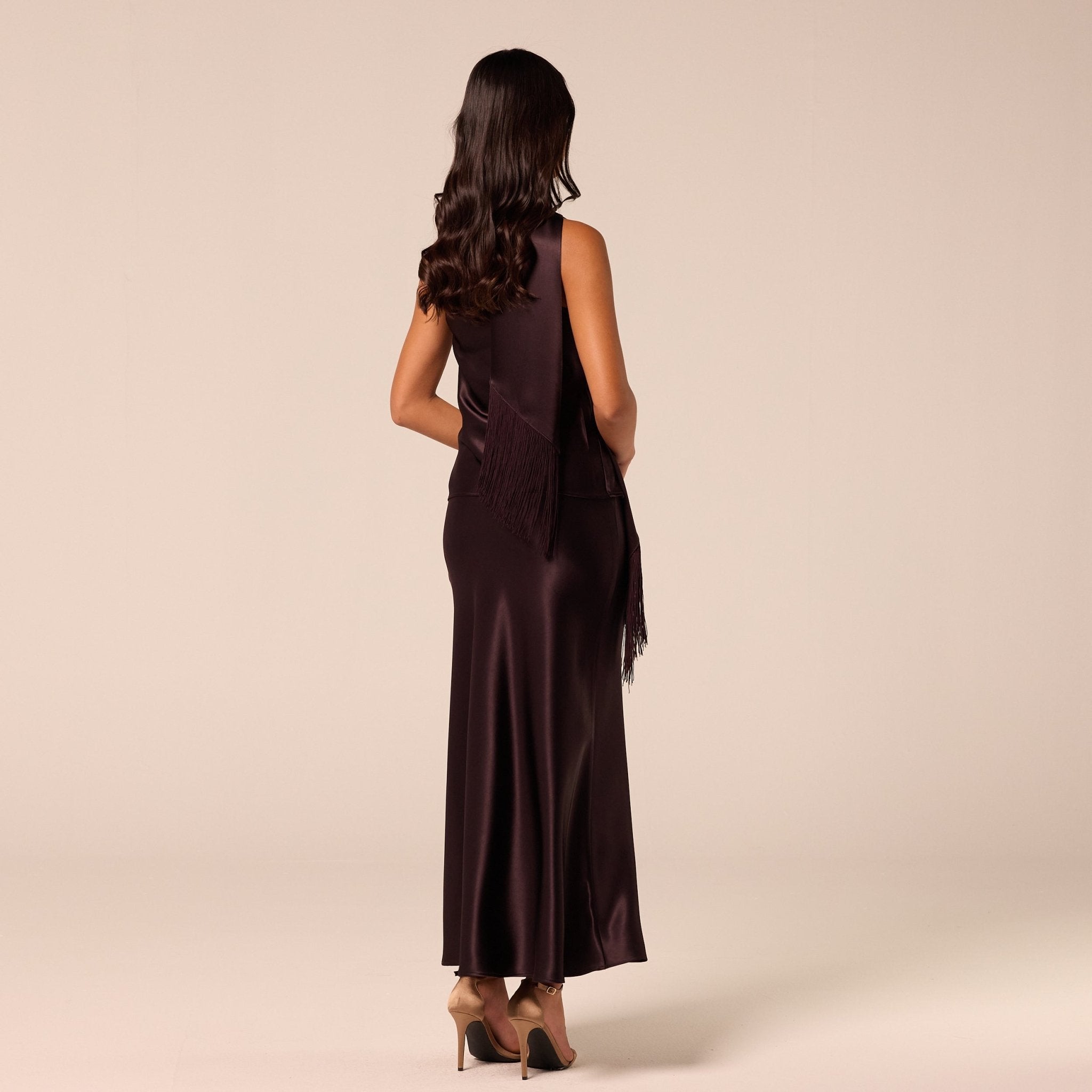 Dark Brown Satin Maxi Skirt - shopaleena