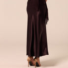 Dark Brown Satin Maxi Skirt - shopaleena
