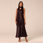 Dark Brown Satin Maxi Skirt - shopaleena