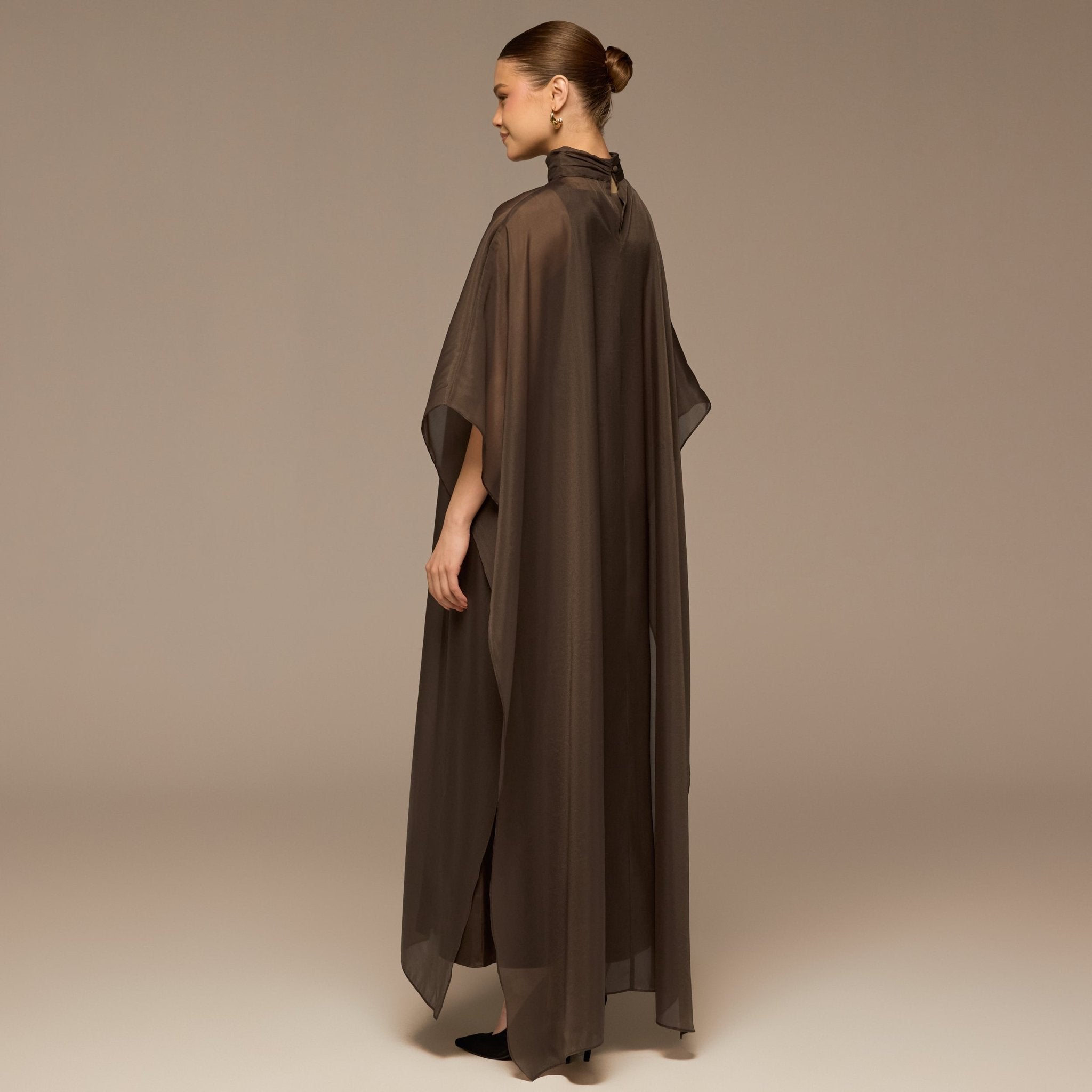 Dark Brown Satin Organza High - Neck Cape - shopaleena