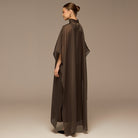 Dark Brown Satin Organza High - Neck Cape - shopaleena